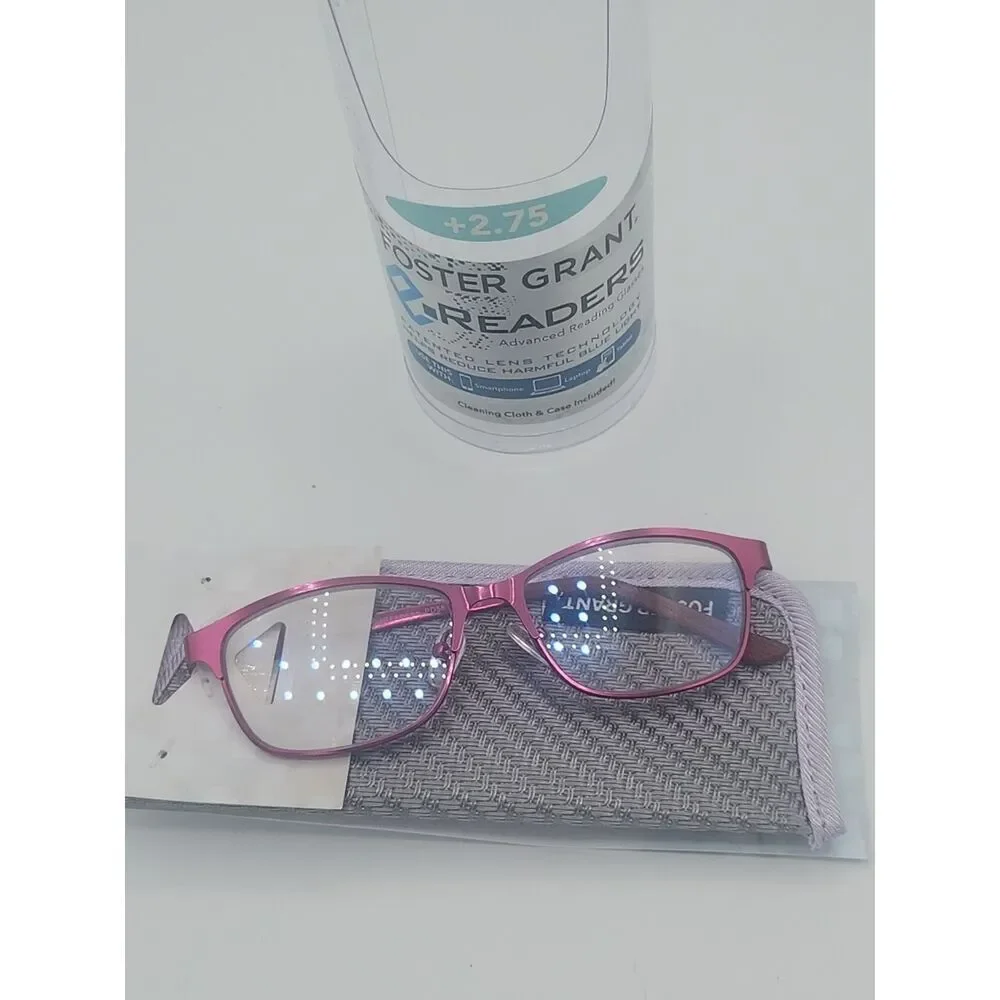 NEW + 2.75 Foster Grant E-Readers Reading Glasses Blue Light Hot Pink